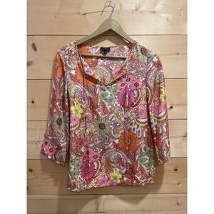 Talbots Silk 3/4 Sleeve Floral Blouse XS